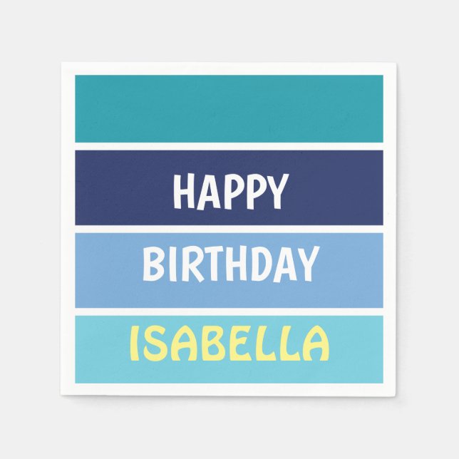Blue Striped Happy Birthday Napkin (Front)