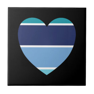 Blue Striped Heart Ceramic Tile
