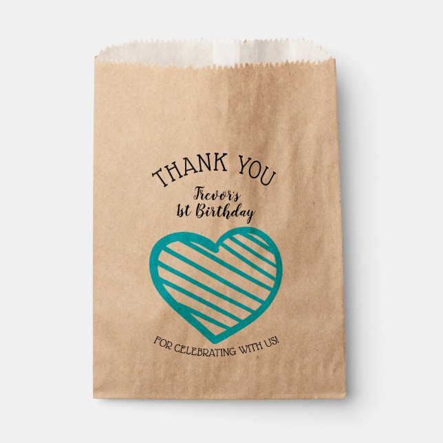 Blue Striped Heart Thank You Favour Bag (Front)