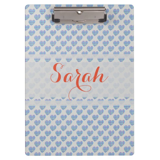 Blue striped hearts on pebble grey clipboard (Front)