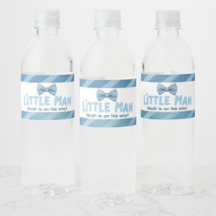 Blue Striped Little Man Baby Shower Water Bottle Label