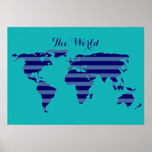 blue striped map turquoise poster