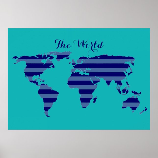blue striped map turquoise poster (Front)