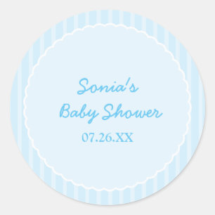 Blue Striped Modern Party Shower Sticker Label