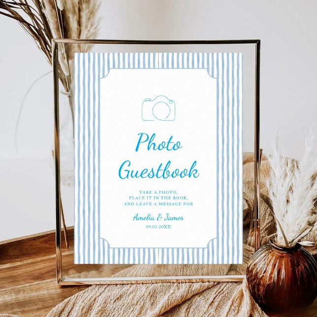 Blue Striped Modern Wedding Guestbook Sign Poster (Creator Uploaded)