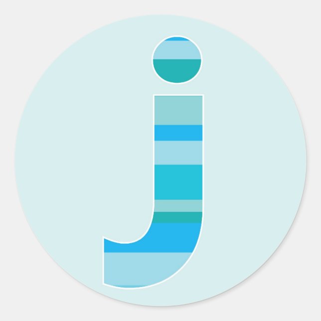 Blue Striped Monogram - Letter J Classic Round Sticker (Front)