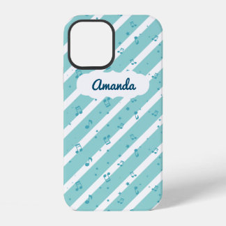 Blue Striped Music Notes iPhone 12 Case