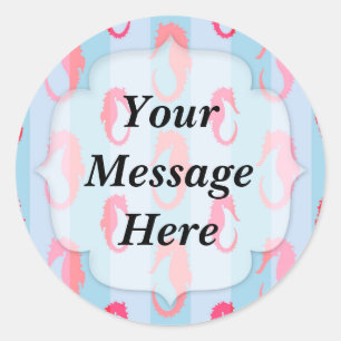 Blue Striped Nautical Sea Horse Pattern Classic Round Sticker