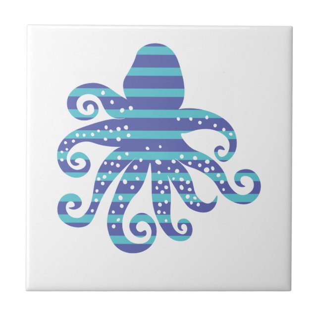 Blue Striped Octopus Ceramic Tile (Front)