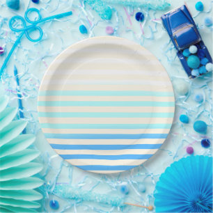 Blue Striped Ombre Paper Plate