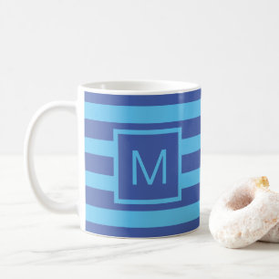 Blue Striped (or Custom Colours) Square Monogram Coffee Mug