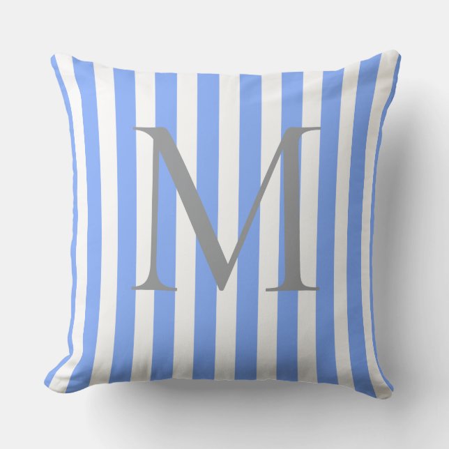 Blue Striped Personalised Monogram Initial Cushion (Front)