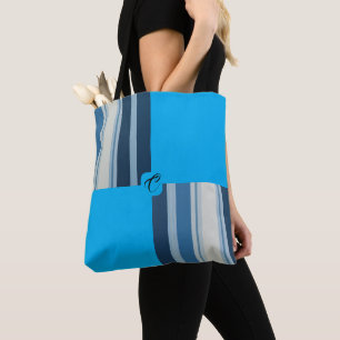 Blue striped personalised tote bag