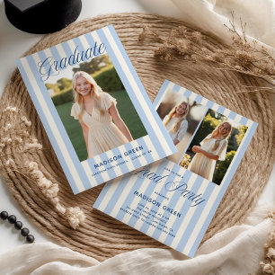 Blue Striped Preppy Graduation Invitation
