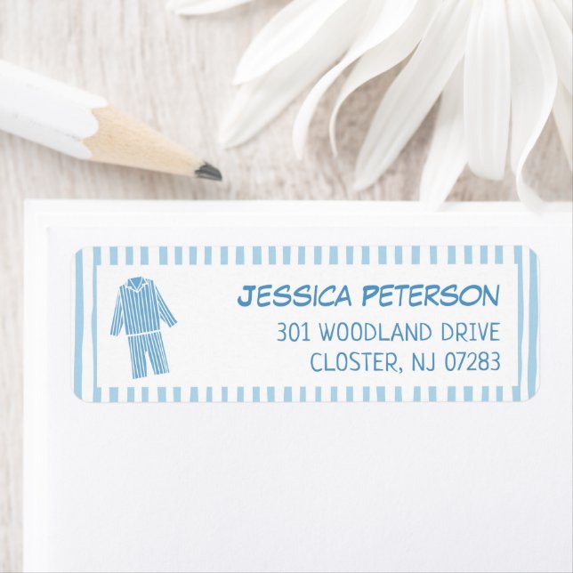 Blue Striped Pyjamas Party Return Address Label (Insitu)
