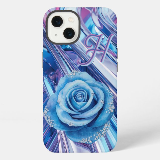 Blue striped rose iPhone case (Back)