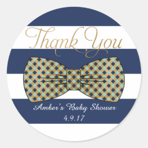 Blue Striped Round Favour Stickers