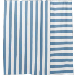 blue striped shower curtain