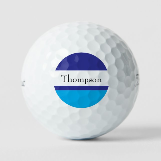 Blue Striped Surname Name Custom  Golf Balls (Front)