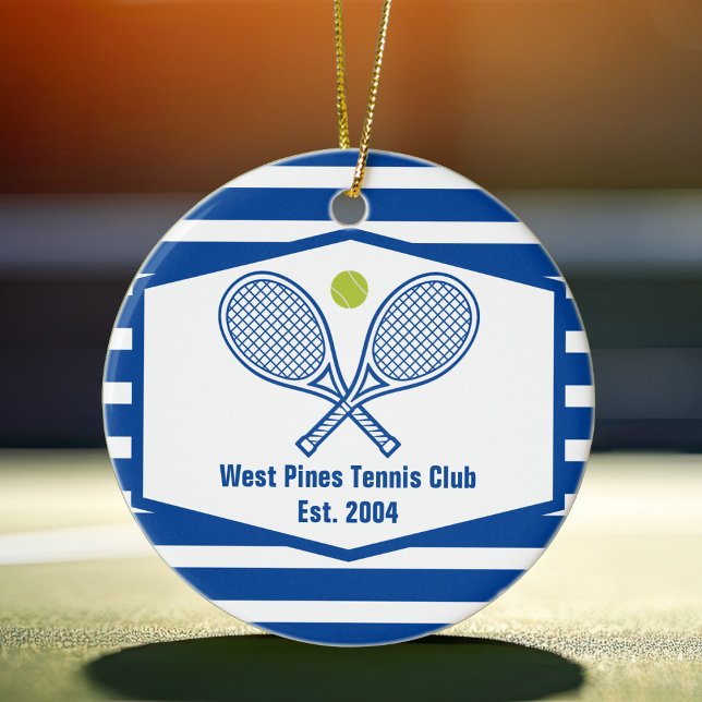 Blue Striped Tennis Custom Country Club Ceramic Ornament (Creator Uploaded)