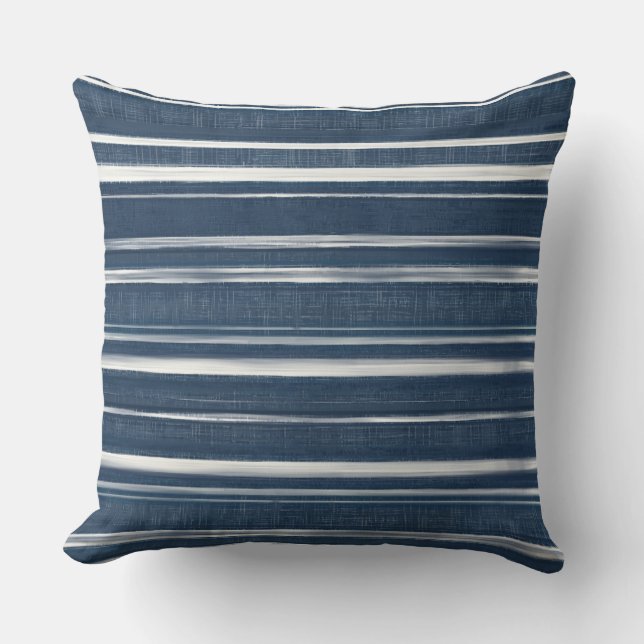 Blue Striped Throw Pillow (Front)
