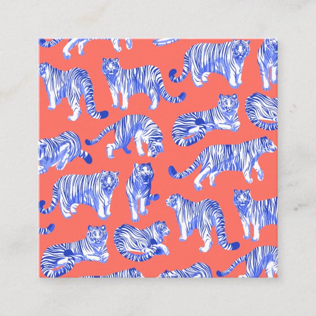 Blue-striped tigers square business card (Front)