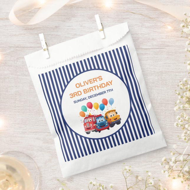 Blue Striped Truck Birthday Theme Favour Bag (Clipped)