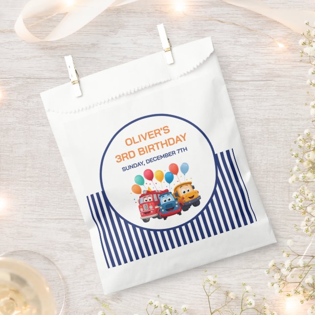 Blue Striped Truck Birthday Theme Favour Bag (Clipped)