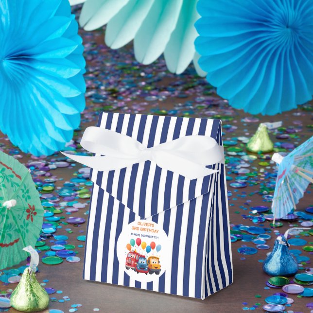 Blue Striped Truck Birthday Theme Favour Box (Party)