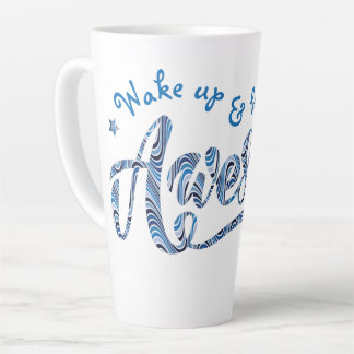 Blue Striped "Wake up & be Awesome" Motivational Latte Mug