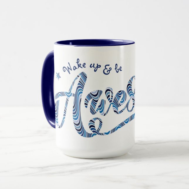 Blue Striped  "Wake up & be Awesome" Motivational Mug (Front Left)