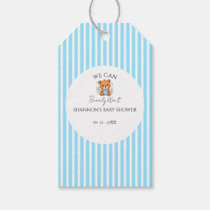 Blue Striped we can bearly wait baby shower  Gift Tags