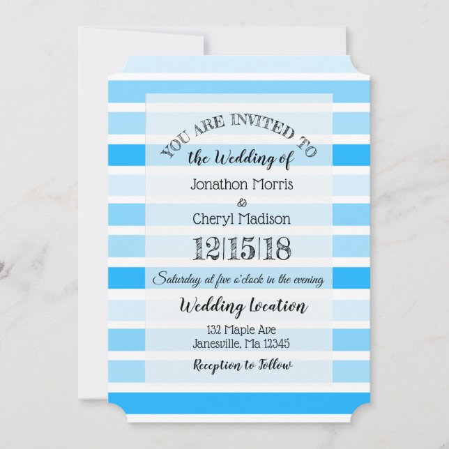 Blue Striped Wedding invitations (Front)