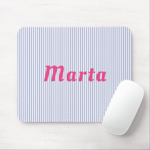 blue striped with pink name mousepad