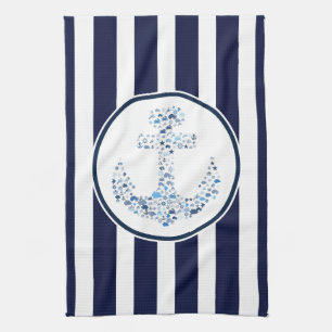 Blue Stripes And Anchor Tea Towel