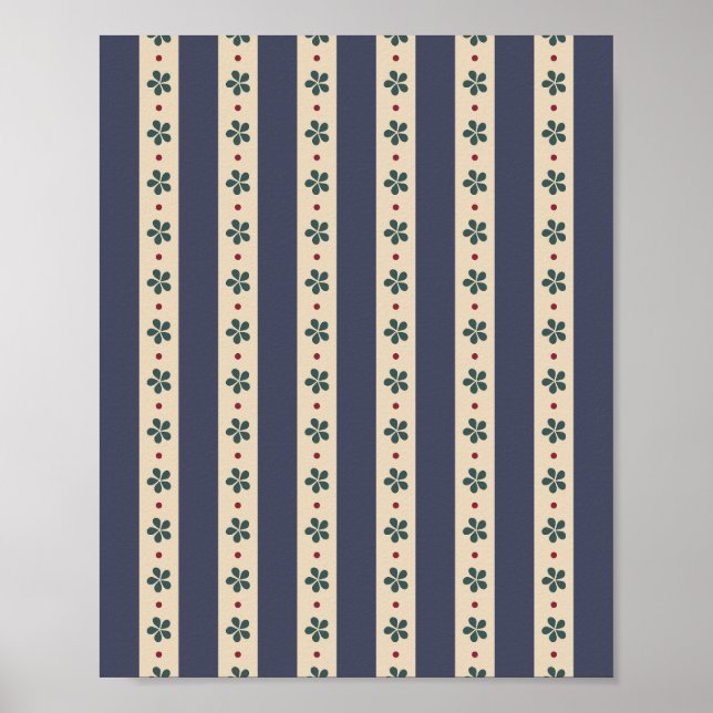 Blue Stripes And Flowers Poster (Front)