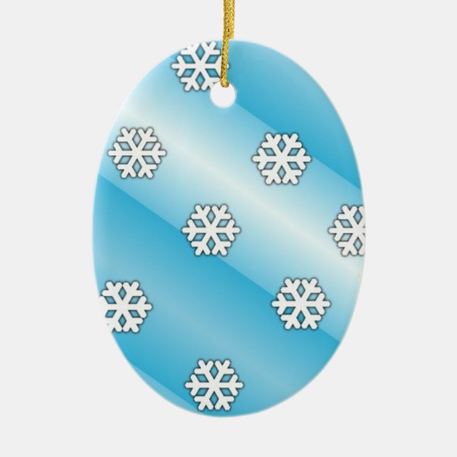 Blue Stripes and White Snowflakes Ceramic Ornament (Front)
