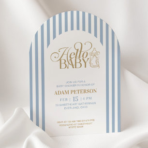 Blue Stripes Arch Vintage Boy Baby Shower Invitation