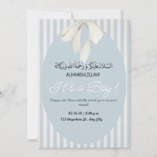 Blue Stripes Baby Boy Announcement Aqiqah Invite