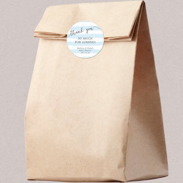 Blue Stripes baby shower thank you favour Classic Round Sticker (Creator Uploaded)