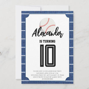 Blue Stripes Baseball Birthday Party Invitation