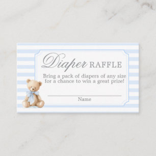 Blue Stripes Bear Baby shower Diaper Raffle Card
