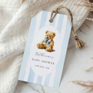 Blue Stripes Bear Baby Shower Gift Tags