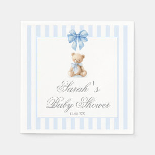 Blue Stripes Bear Baby Shower Napkin