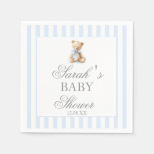 Blue Stripes Bear Baby Shower Napkin