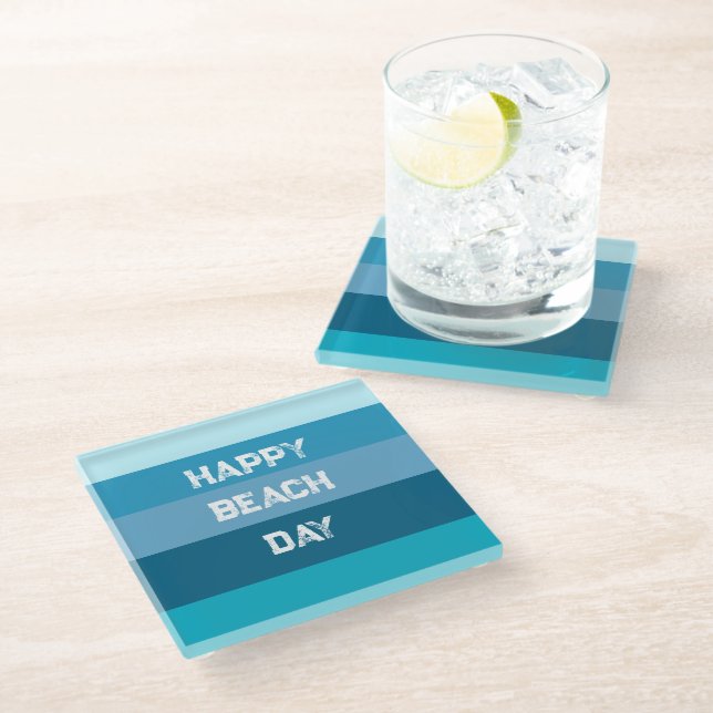 Blue Stripes Birthday Template Glass Coaster (Angled)