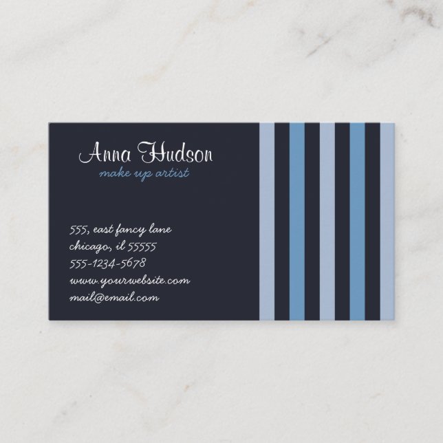 Blue Stripes, Black Stripes, Striped Pattern Business Card (Front)
