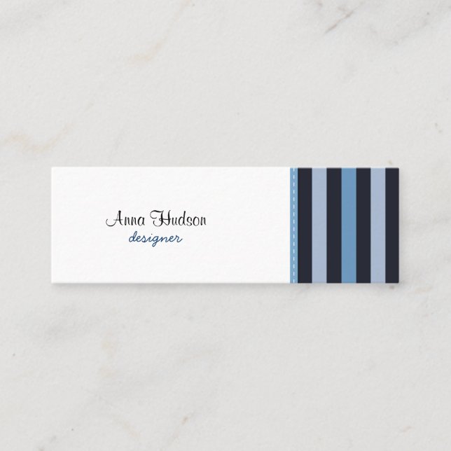 Blue Stripes, Black Stripes, Striped Pattern Mini Business Card (Front)