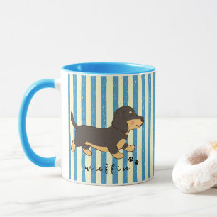 Blue Stripes Black Tan Dachshund Name  Mug