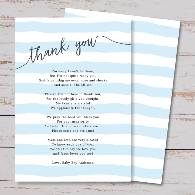 Blue Stripes Boy Baby Shower Poem Thank You Card (Creator Uploaded)